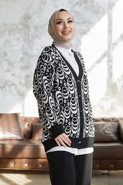 InStyle Amira Patterned Knitwear Double Suit - Black