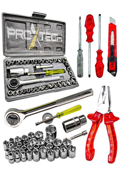PROXTECH 45 Parça Çok Fonksiyonlu Krom Çelik 40 Parça Cırcırlı Lokma Pense,tornavida Kontrol Kalemi Ful Set