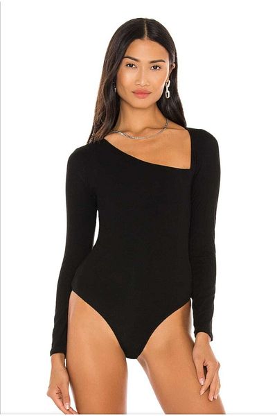 Zagrep Women's Long Sleeve Asymmetrical Cut Silk Jersey Bodysuit