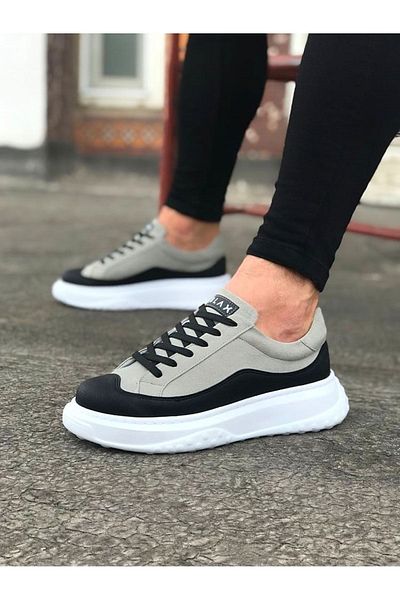 WG Fashion Mp507 Bt Lace-up Suede Skin Orthopedic Ανδρικά αθλητικά παπούτσια με ψηλή/χοντρή σόλα Γκρι/μαύρο