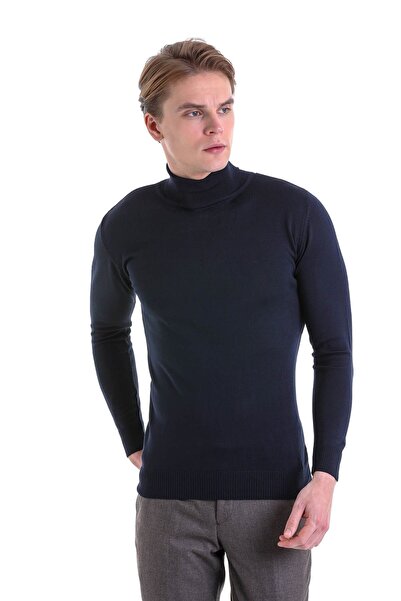 Hatemoğlu Navy Blue Comfort Fit Plain Crew Neck Wool Knitwear Sweater