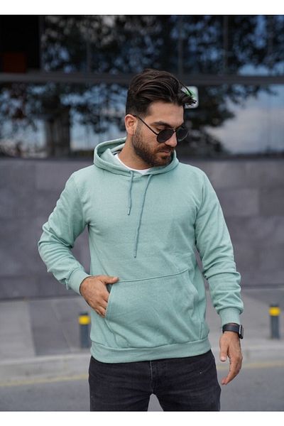 FATELLA Unisex Kangaroo Pocket Front Closed Crew Neck Hooded Basic Sweatshirt