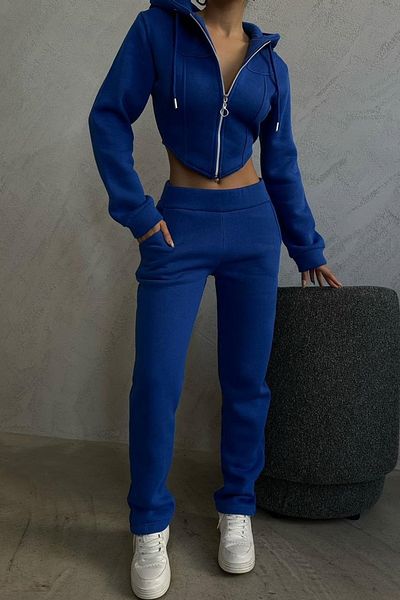 lovebox Women's Saks Hooded Crop Sweat Straight Leg Tracksuit Set 60003