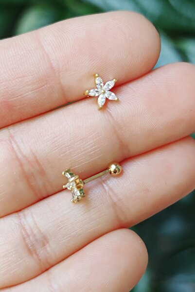 Salyangoz Company Cerrahi Çelik Kıkırdak Helix Tragus Piercing Çiçek Figür Gold Renk (1 Adet) Sgobcc