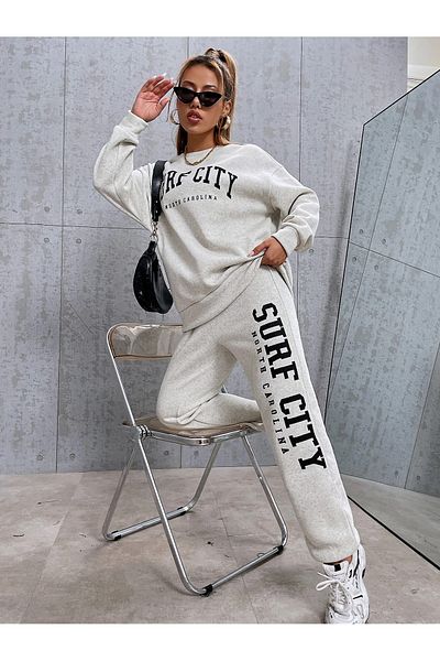 Machetta Σετ φόρμας Grey Melange 3 Thread Surf City Printed Oversize