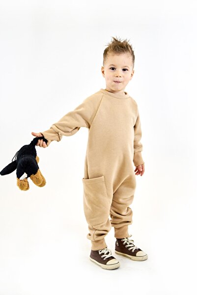 Catz Kids Vizon 3 Iplik Şardonlu Penye Arkadan Fermuarlı Tulum + Boyunluk