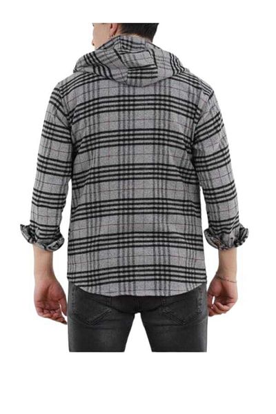Factor Men's Gray Plaid Hooded Zippered Coat Type Lumberjack Shirt F6202