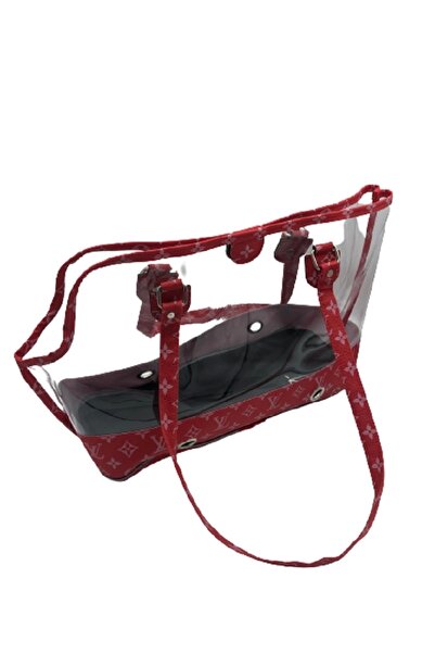 Mixpet Küçük Irk Köpek Askılı Şeffaf Taşıma Çantası Kırmızı 49x15x30 Cm