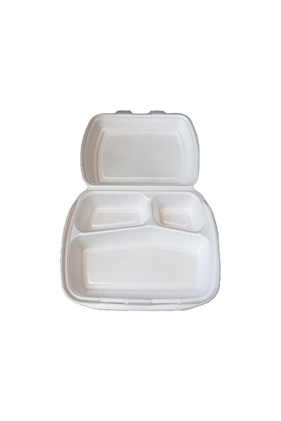 Hevdem Kullan At 3 Gözlü Kapaklı Beyaz Köpük Tabldot Tabak 100 Adet