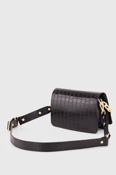 Housebags Γυναικεία τσάντα χιαστί 221 με μαύρη αλυσίδα με αγκράφα Crocodile Skin Look