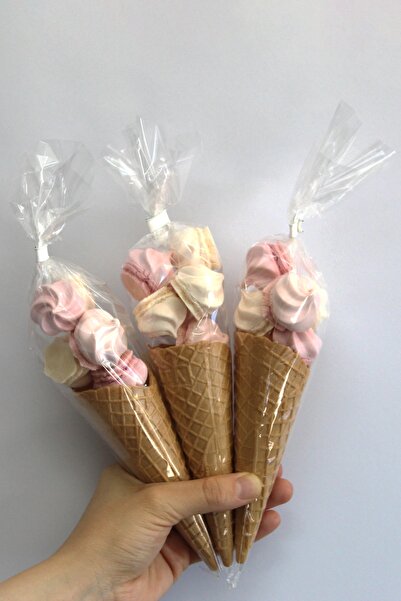 BOMPİ Süt Çocuk Kornet Külah Beze 24 Adet Pembe - Beyaz