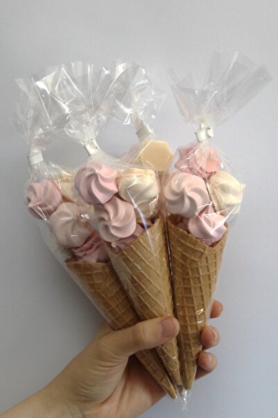 BOMPİ Süt Çocuk Kornet Külah Beze 24 Adet Pembe - Beyaz