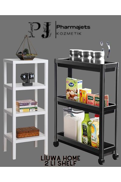 LIUWA Liushelf 4 επιπέδων Λευκό Ombeg + 3 επιπέδων Μαύρο Λεπτό Οργανωτή με ρόδες