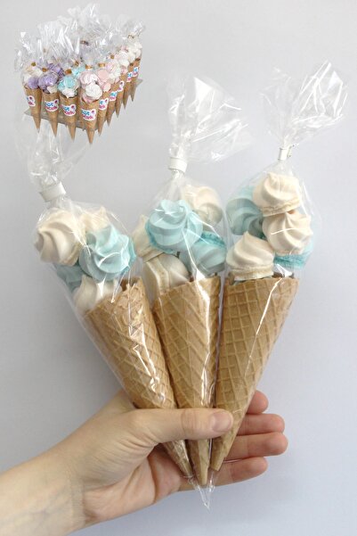 BOMPİ Süt Çocuk Kornet Külah Beze 24 Adet Mavi - Beyaz