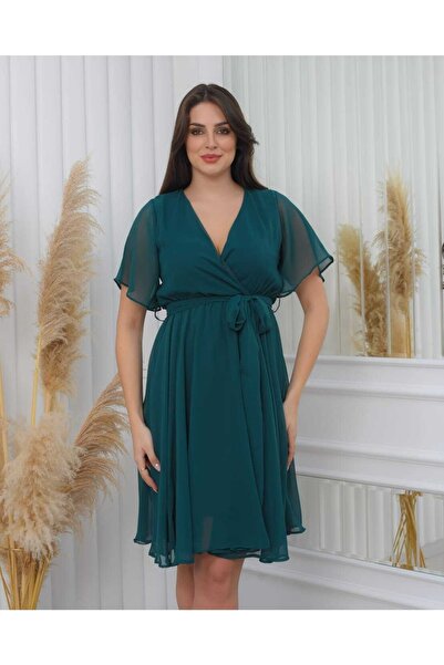CİXAPLE Short Sleeve Straight Chiffon Dress