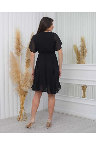 CİXAPLE Short Sleeve Straight Chiffon Dress