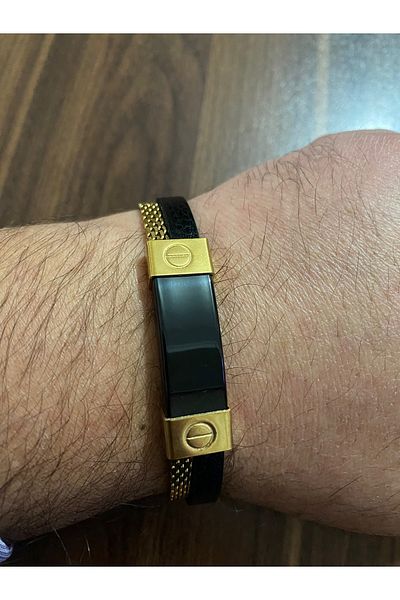 Elif Yellow Metal Bracelet - Leather, 605556   Model