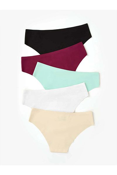 Fancy&Dancy Women's 5-Piece Black White Burgundy Skin Mint Color Seamless Non-Marking Bikini Panties