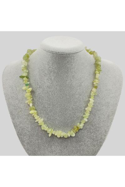 ByKolyeucum قلادة نسائية خضراء من حجر الزيتون الطبيعي المكسور