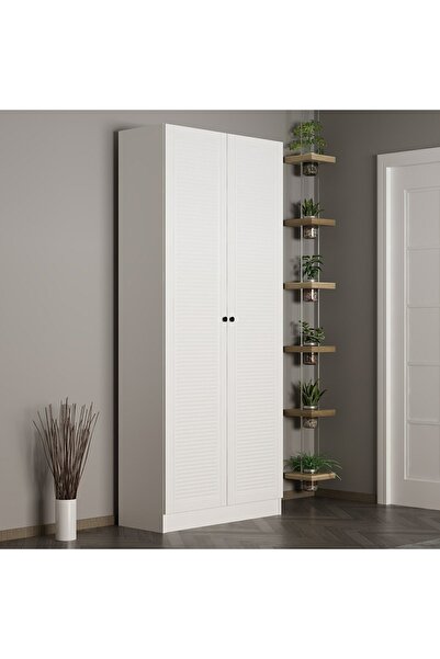 Minar Kale 210 Cm 2 Kapaklı 2b Raf Portmanto Beyaz Mebran Panjur Beyaz