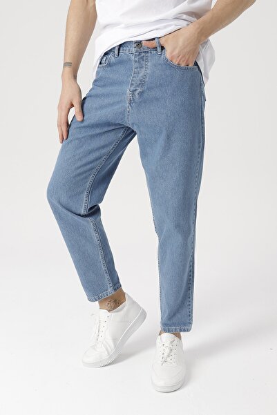 Gambocci Denim Erkek Mavi Boyfriend Düğmeli Pantolon Kot
