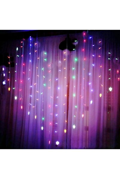 newnet Kalp Şeklinde Perde Led Işık 2 Metre 124 Ledli 8 Animasyonlu Saçaklı L...