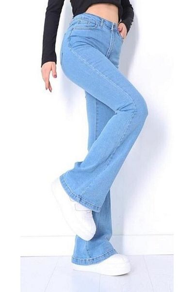 Livik Blugi evazați albastru deschis spaniol înalți Pantaloni din denim cu talie înaltă