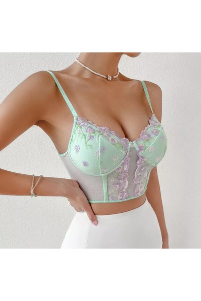 eos lingerie الأزهار الخضراء المطرزة تول بوستير