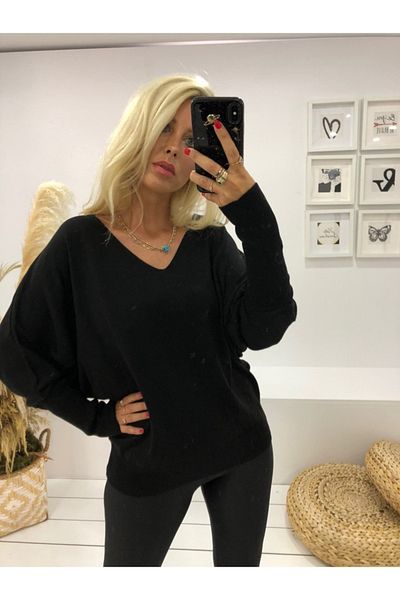 ECCOMODSPK Pulover cu mânecă liliac cu decolteu în V