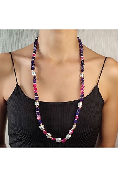 elinasaccessories Özel Tasarım El Yapımı Uzun Fusya Mor Akik Kolye Doğal Taş ...