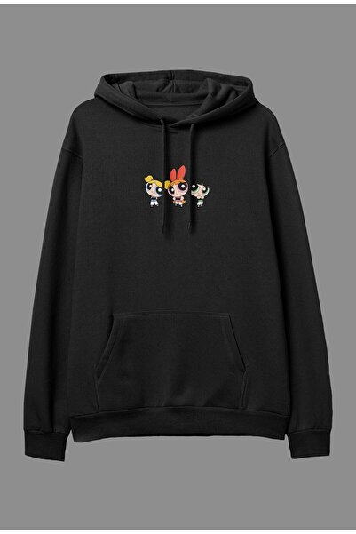 YQYQ Oversize Powerpuff Girls Design με στάμπα με κουκούλα φούτερ με κουκούλα...