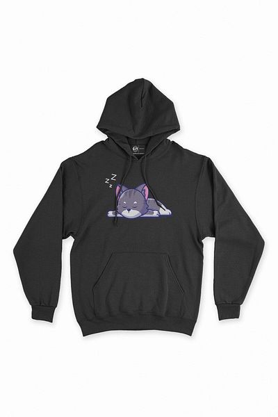Cix Hanorac cu glugă oversize Sleeping Cat, negru