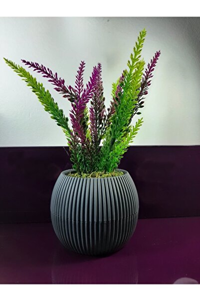 DDTREND Saksıda Yapay Çiçek Lavanta Demeti Taş Yosunlu Saksı Aranjman 25 Cm
