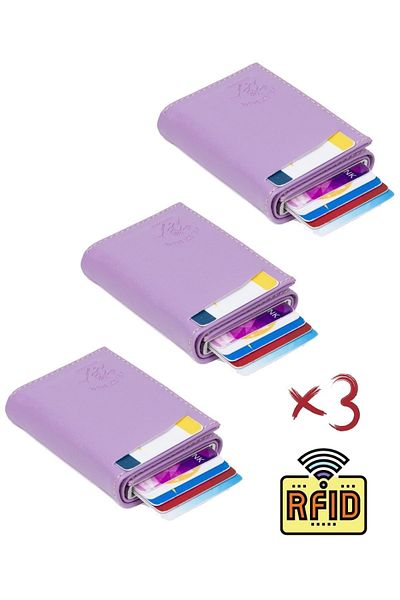 Newish Πορτοφόλι Adelina Leather Mechanism Automatic Slide Card Holder 3 τεμαχίων