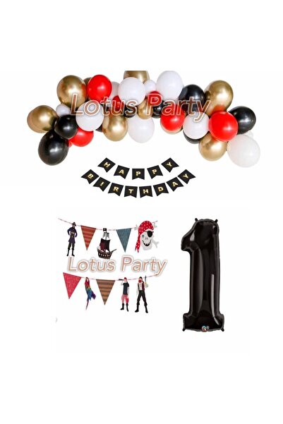 LOTUS PARTY 1 Year Old Pirate Themed Balloon Set - Red - Black - Gold - White...