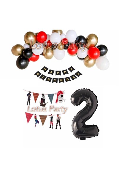 LOTUS PARTY 2 Year Old Pirate Themed Balloon Set - Red - Black - Gold - White...