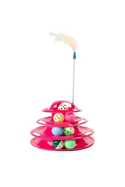 Glipet Tower Of Tracks 4 Layers 7 Balls And Furry Round Cat Toy 24 X 13 Cm Fuchsia