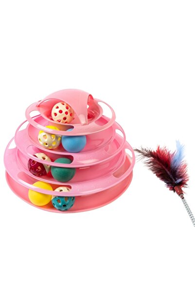 Glipet Tower Of Tracks 4 Katlı 7 Toplu Ve Tüylü Yuvarlak Kedi Oyuncağı 24 X 13 Cm Pembe