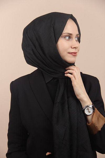 Sima Black F Pattern Cotton Shawl