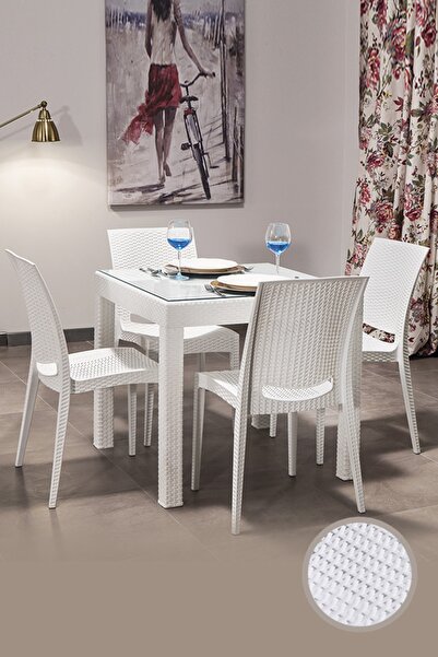 MOBETTO 4 Kişilik Camlı Bahçe Masa Takımı - Beyaz