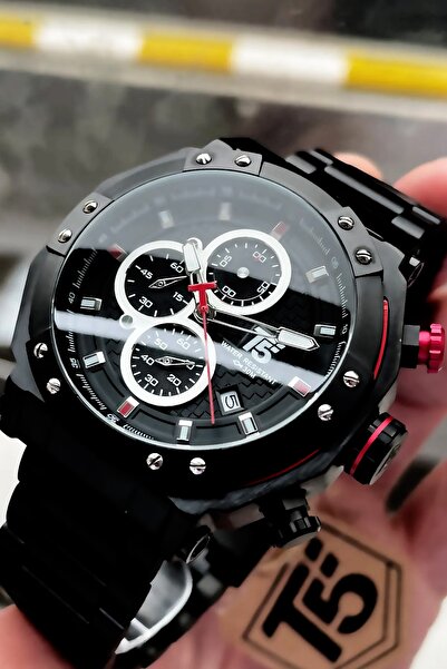 T5 Saat Erkek Kol Saati 3 Atm Su Geçirmez Siyah Renk Çelik Kordon + Bileklik Wlg78