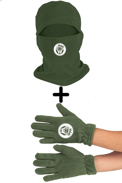 Zeron Tasarım King Crowned Lion Fleece Snow Mask Long Gloves Set Bll795