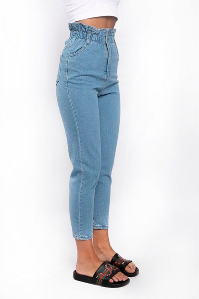 MAKRAS EXCLUSIVE Jean mom lavabil cu talie elastică - Ice Blue