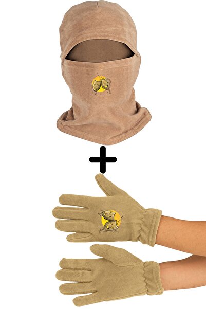 Zeron Tasarım Crying Smiley Mask Fleece Snow Mask Set mănuși lungi Bll1045