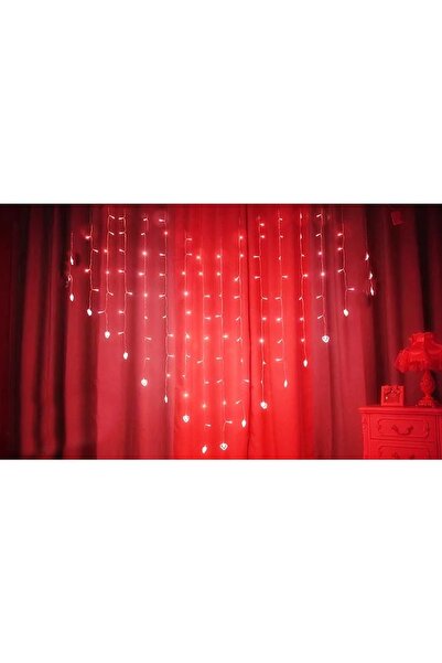 gaman Kalp Perde Ledi Kırmızı Işıklı Saçaklı Eklenebilir Led Sevgililer Günün...