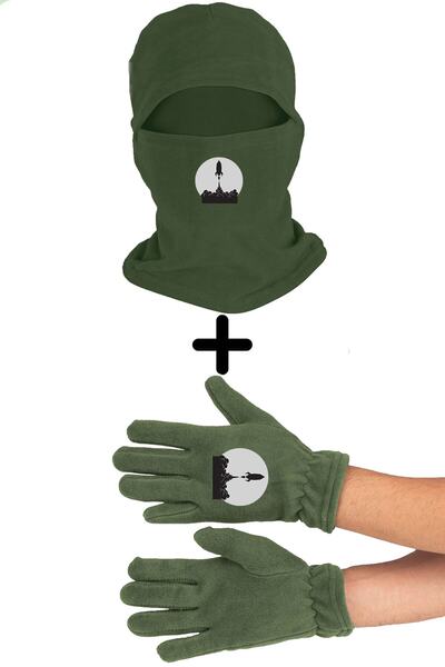 Zeron Tasarım Space Shuttle Fleece Snow Mask Long Gloves Set Bll1921