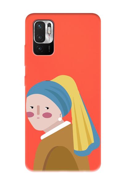 Spoyi حافظة هاتف Xiaomi Redmi Note 10 5G برتقالية اللون بتصميم فتاة مع حلق لؤلؤي