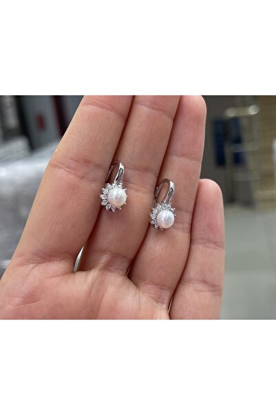 silverpoint Zirkon Taş Detay Incili Gümüş Küpe