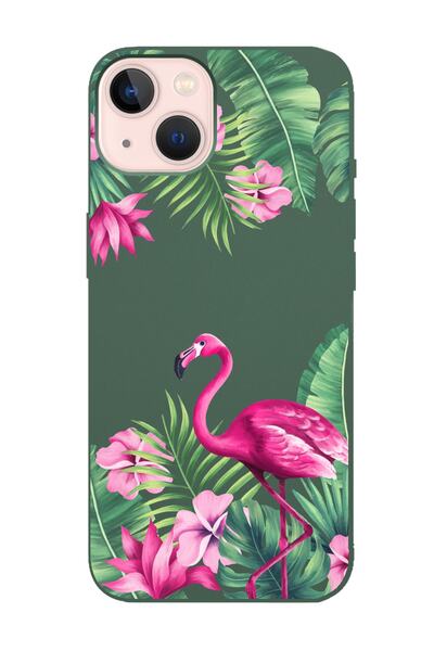 Spoyi Iphone 14 Plus Tropical Flamingo Tasarımlı Koyu Yeşil Lansman Telefon K...