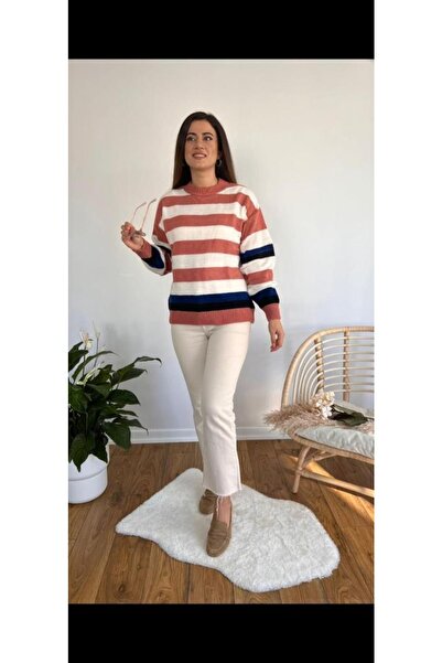 TMD AKSESUAR Salmon Navy Blue Black Stone Color Grounded Knitwear Sweater